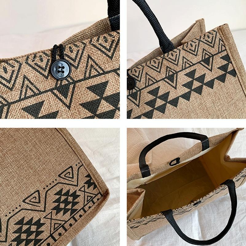 Simple Linen Tote Bag with Large Capacity - Style Print - Triangle