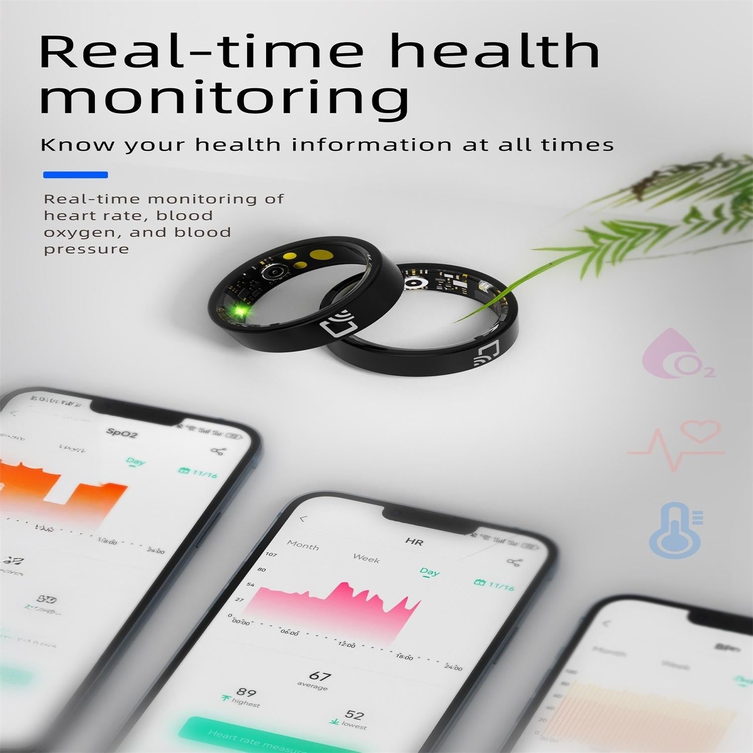 Smart Ring With Heart Rate Blood Oxygen & Sleep Monitoring - Black Size 11