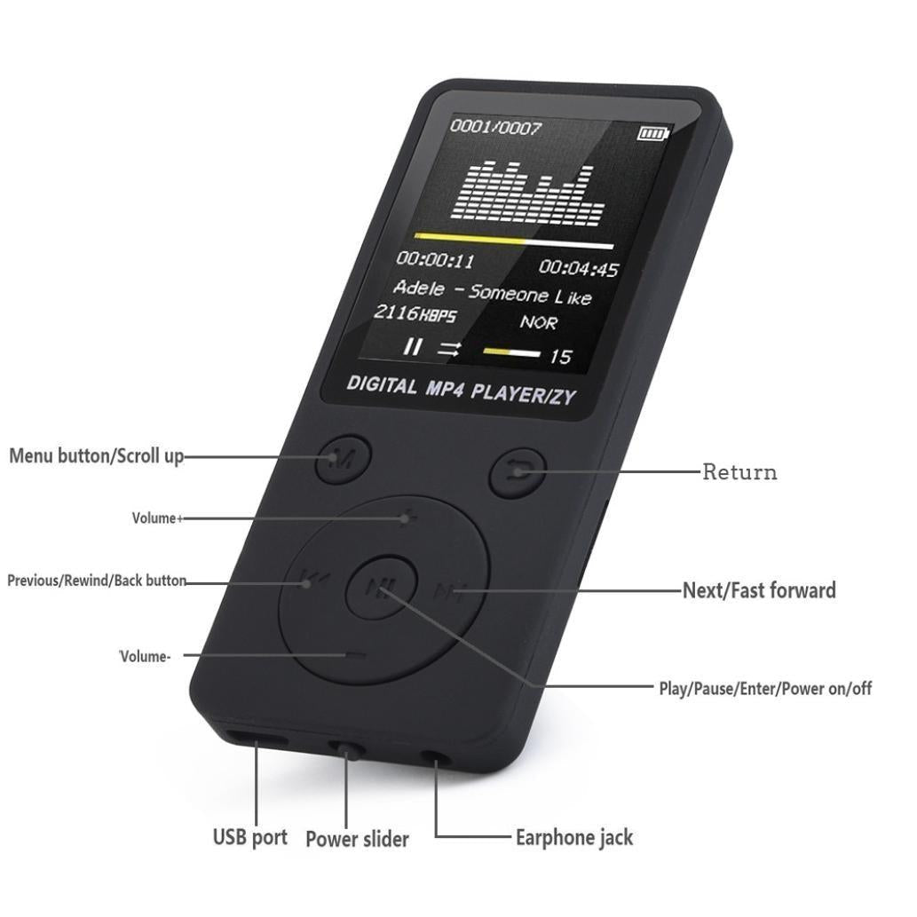 Portable Mp4 Music Player With Fm Radio & Recording Black - Black No Memory