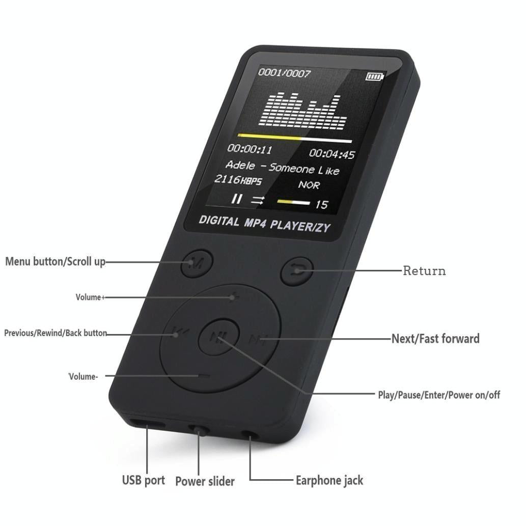 Portable Mp4 Music Player With Fm Radio & Recording Black - Black No Memory