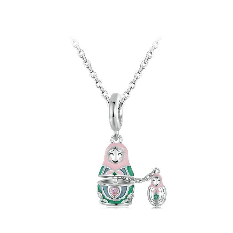 925 Sterling Silver Platinum Plated Doll Pendant With Beads