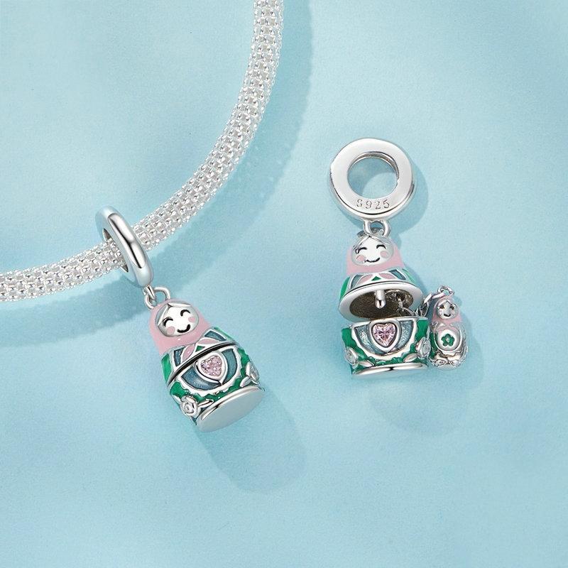 925 Sterling Silver Platinum Plated Doll Pendant With Beads