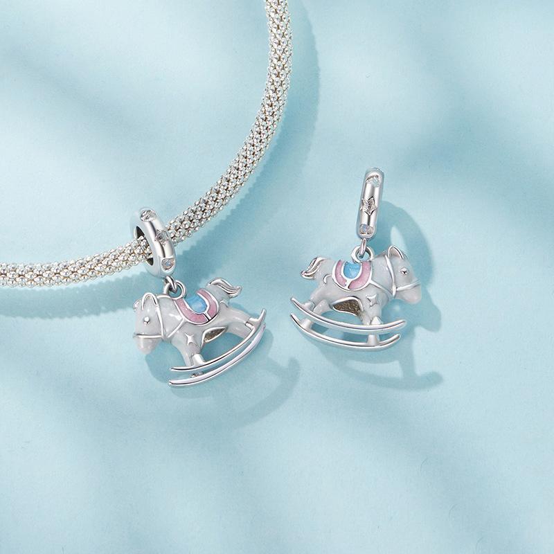 925 Sterling Silver Platinum Plated Trojan Horse Pendant