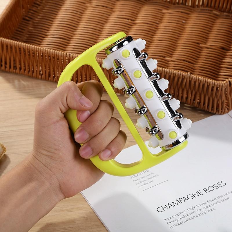 Curved Handheld Roller Massager 5 Rows Soothing Relief - Yellow
