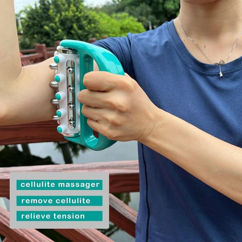 Curved Handheld Roller Massager 5 Rows Soothing Relief - Yellow