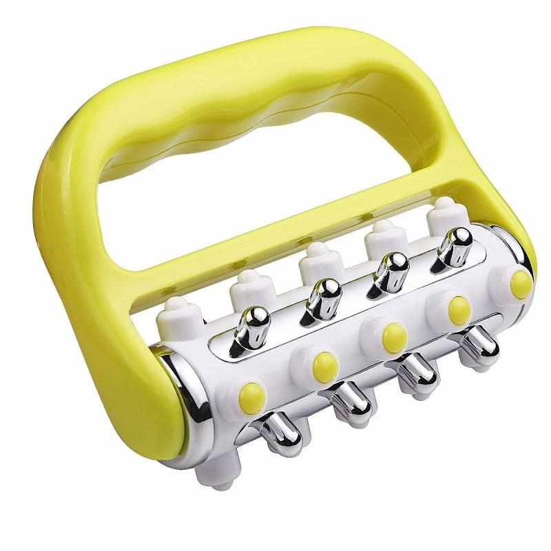 Curved Handheld Roller Massager 5 Rows Soothing Relief - Yellow