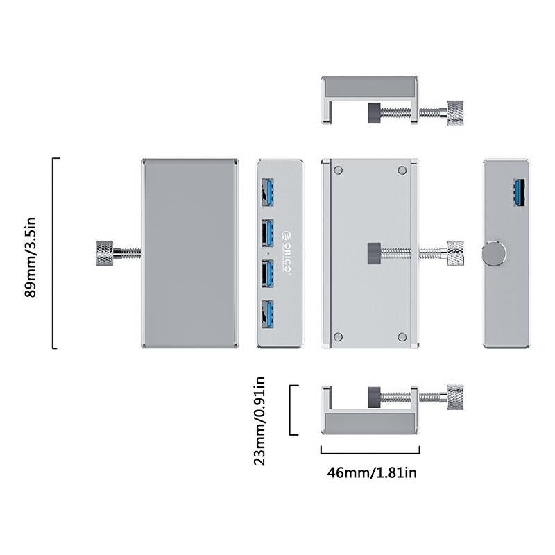 Aluminum 4-Port Usb3.0 Clip Hub Black - Sya00669801A