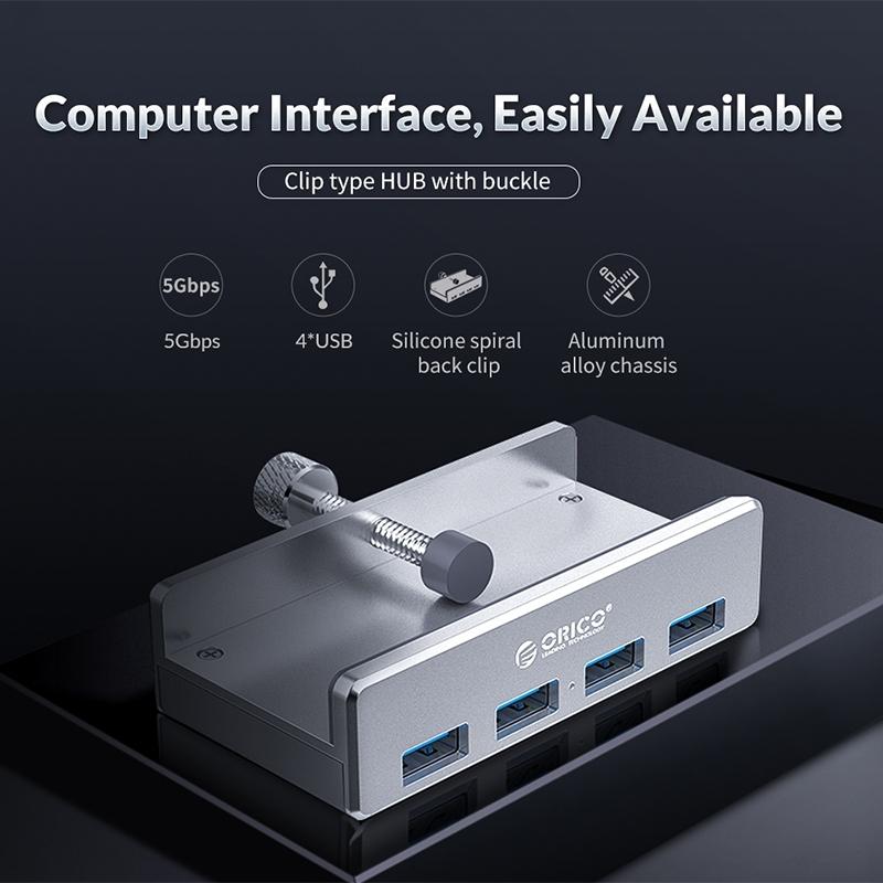 Aluminum 4-Port Usb3.0 Clip Hub Black - Sya00669801A