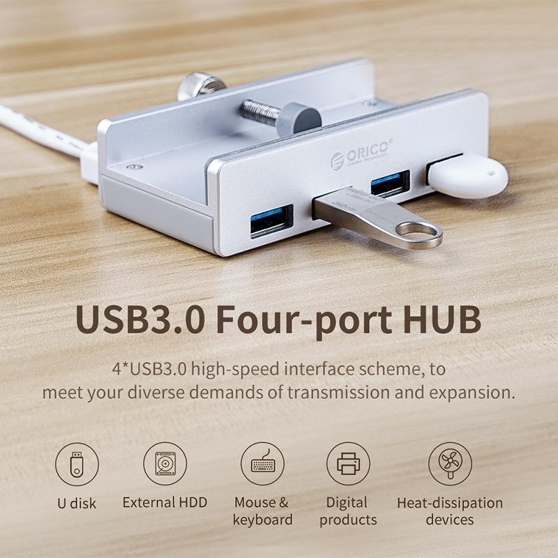 Aluminum 4-Port Usb3.0 Clip Hub Black - Sya00669801A