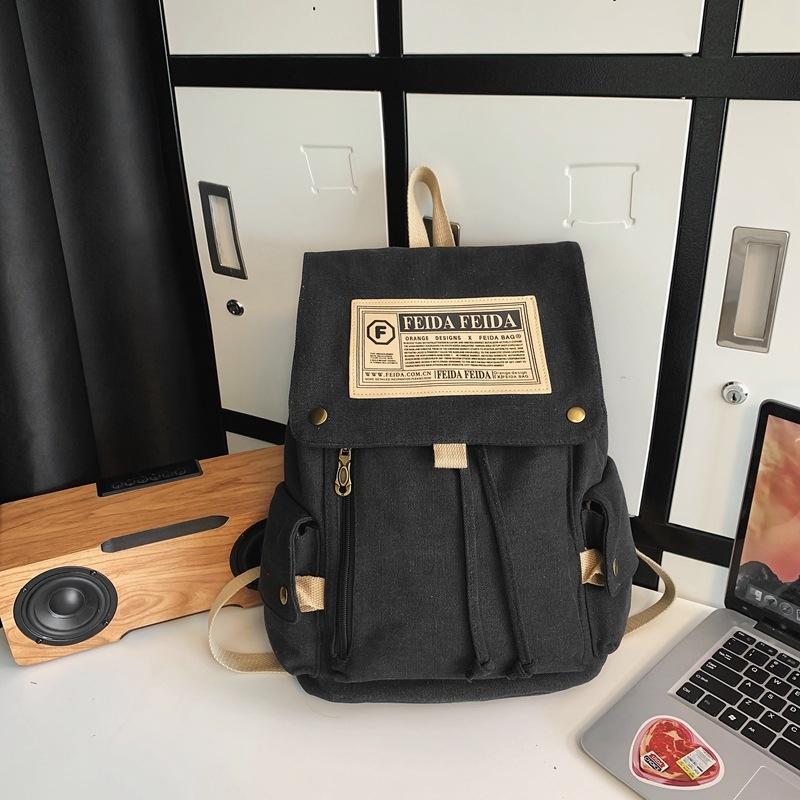 Large Capacity Canvas Backpack For Teens - Black