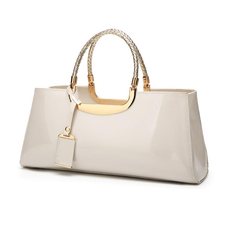 Patent Leather Shoulder Bag for Women - Glue Closure - White