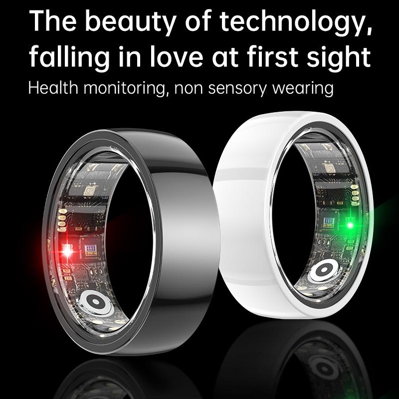 Smart Ring With Heart Rate Blood Oxygen Sleep & Sports Modes - Size 8 - Black