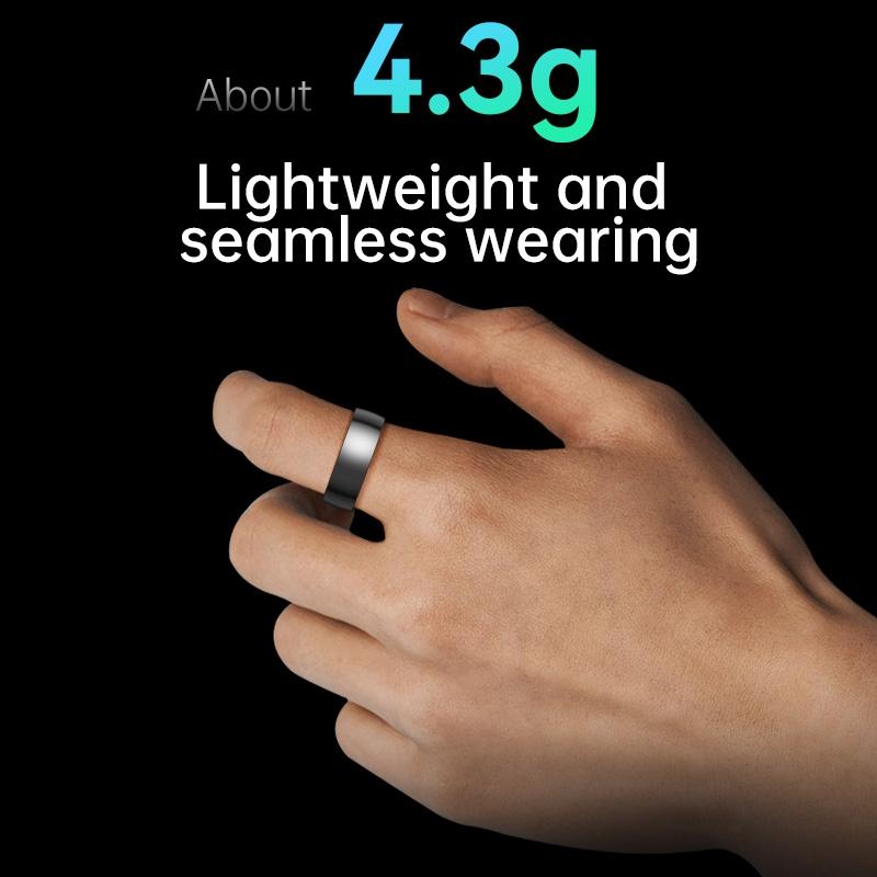 Smart Ring With Heart Rate Blood Oxygen Sleep & Sports Modes - Size 8 - Black