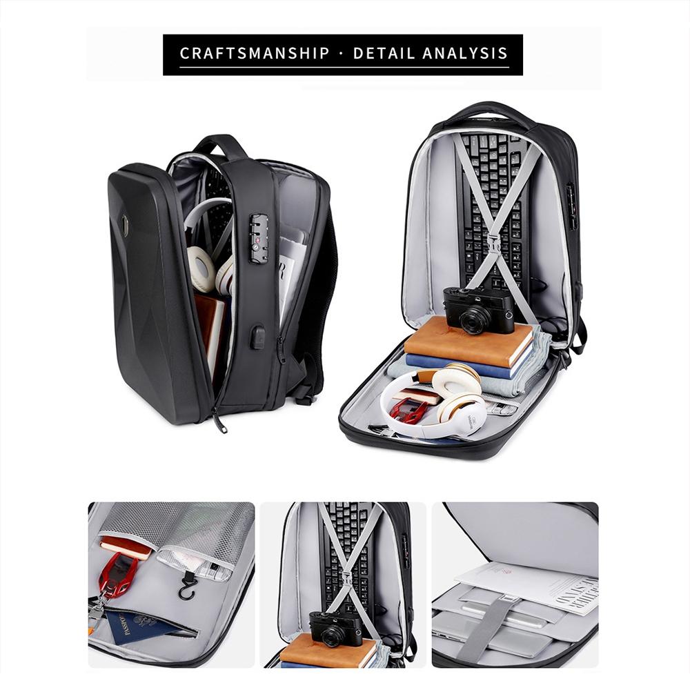 Waterproof Laptop Backpack with Usb Port - 17 Inch Capacity Password Lock - Black