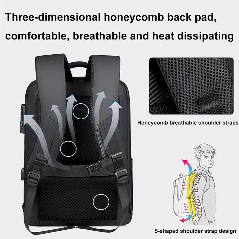 Waterproof Laptop Backpack with Usb Port - 17 Inch Capacity Password Lock - Black