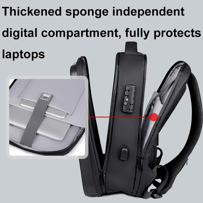 Waterproof Laptop Backpack with Usb Port - 17 Inch Capacity Password Lock - Black