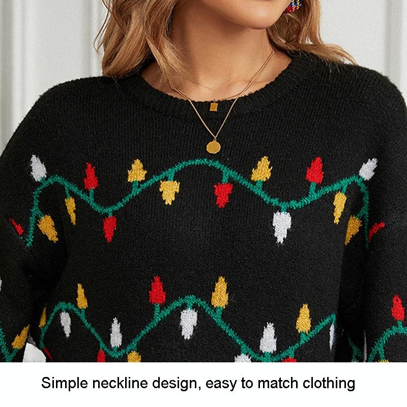 Women Christmas Sweater Sweet Loose Pullover Knit Sweater Black - S