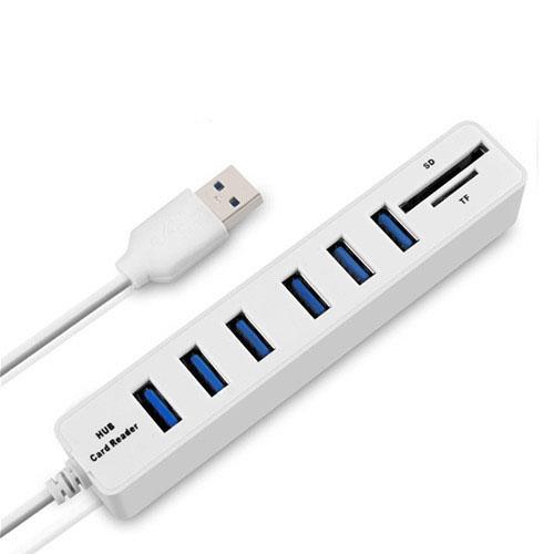 6-Port Usb Hub With Tf / Sd Card Reader High Speed - Black