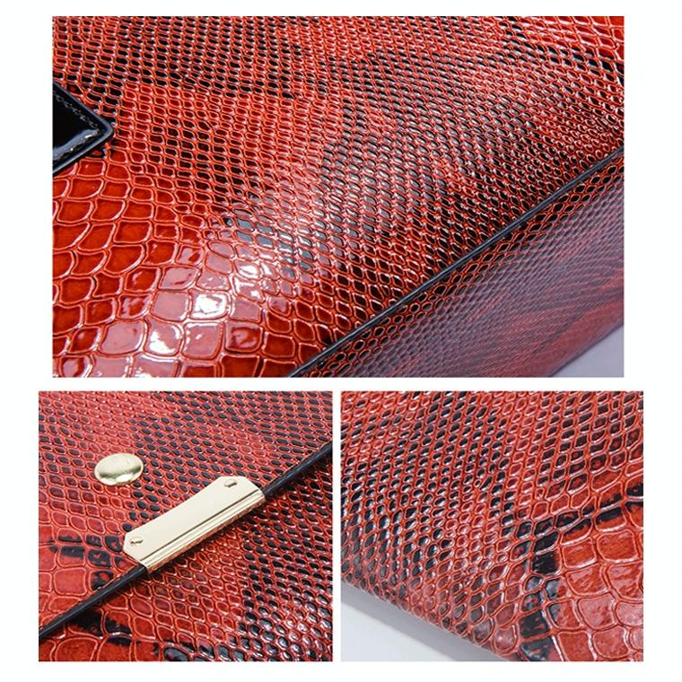Stylish 3-in-1 Snakeskin Diagonal Handbag - Fashionable and Versatile - Red