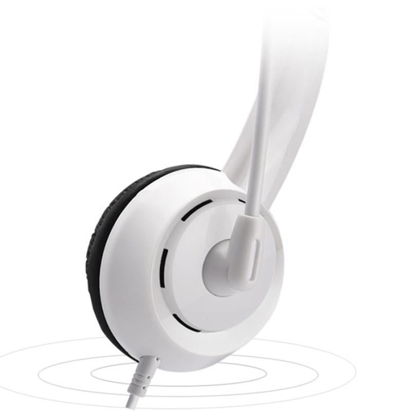 Head-Mounted Children'S Learning Headset With Mic 1.8M Cable Single Hole 4 Levels - White