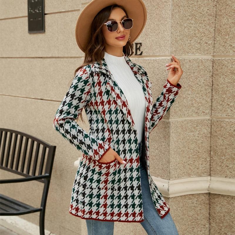 Autumn And Winter Long Sweater Collision Colour Knitted Cardigan Trench Coat - Light Grey - M