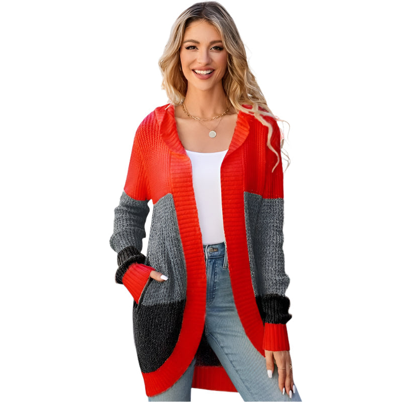 Women Casual Mid-Length Hooded Knit Cardigan Jacket - Green - M