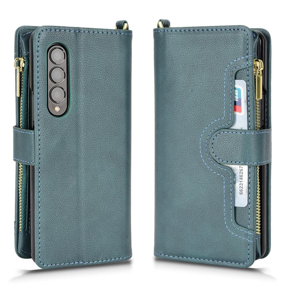 For Samsung Galaxy z Fold4 5G Zipper Leather Phone Case with Litchi Texture - Black