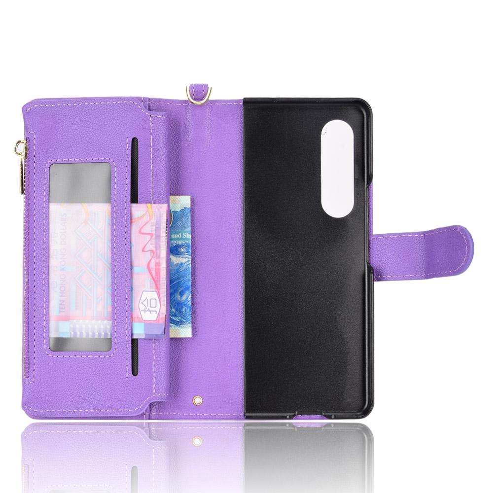 For Samsung Galaxy z Fold4 5G Zipper Leather Phone Case with Litchi Texture - Black