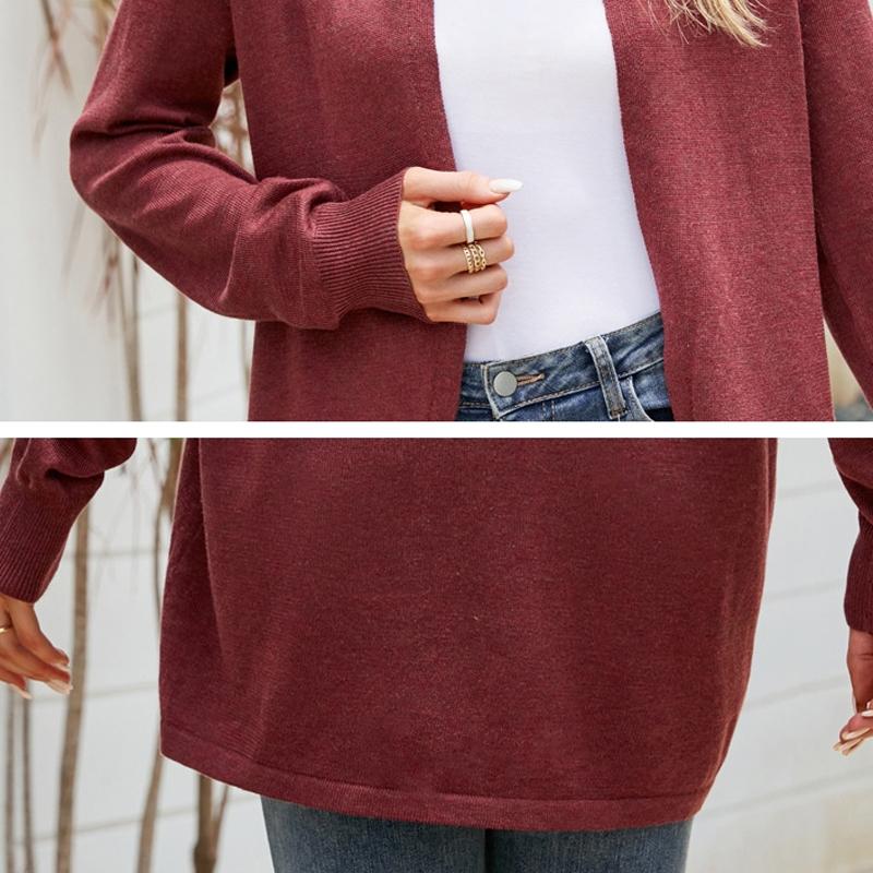Women Mid-Length Sweater Jacket Temperament Loose Knitted Cardigan - Grey - M