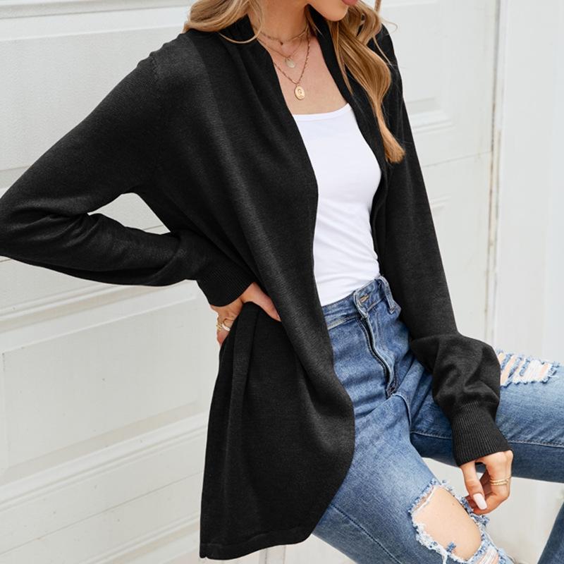Women Mid-Length Sweater Jacket Temperament Loose Knitted Cardigan - Grey - M