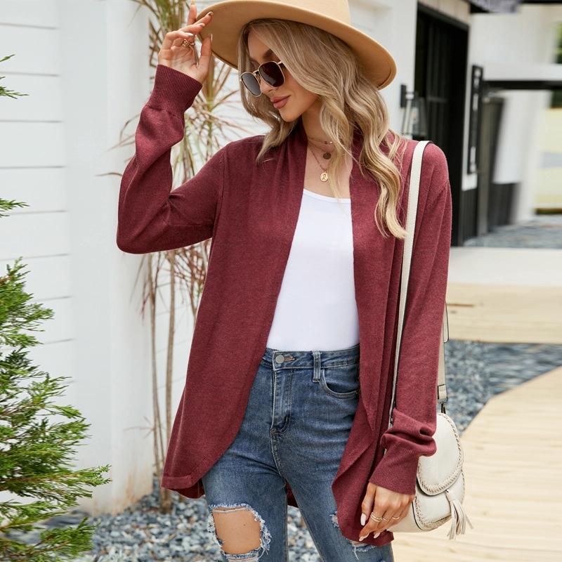 Women Mid-Length Sweater Jacket Temperament Loose Knitted Cardigan - Grey - M