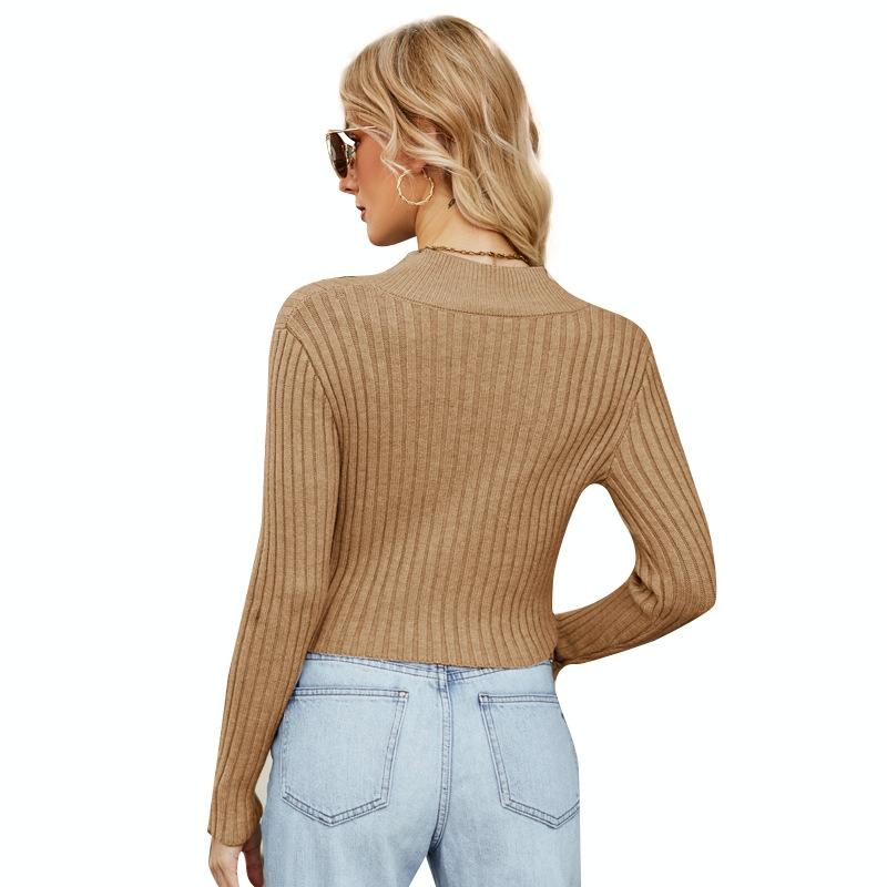 Female Sexy Navel Knit Sweater Slim Sweater Cardigan - Grey - M