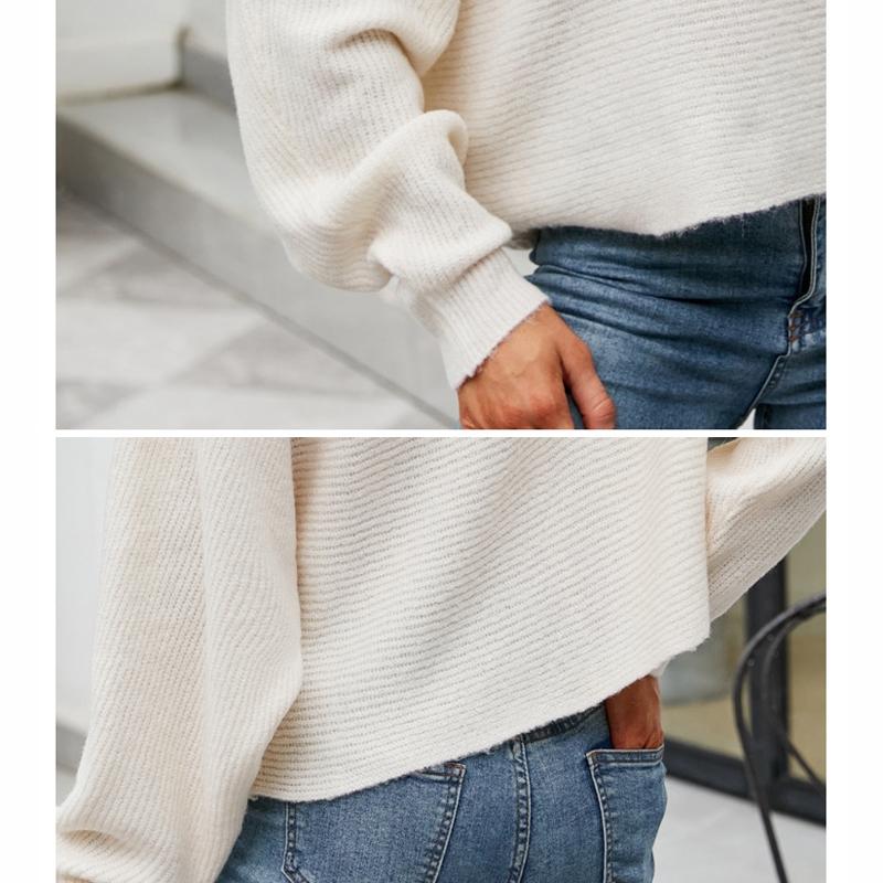Female Sexy Strapless Knit Shirt Loose Bat Sleeve Knitted Tops - White - M