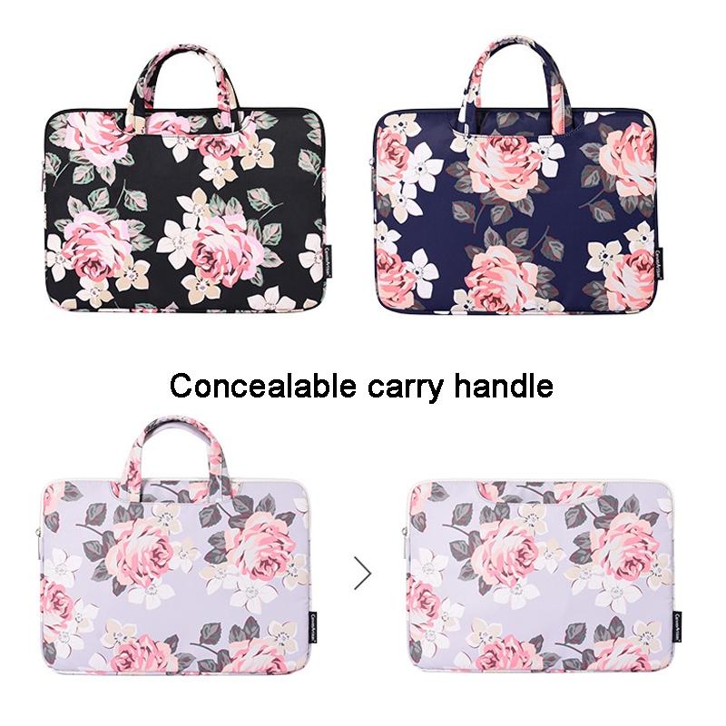 13 Inch Laptop Case Bag with White Rose Pattern and Handle - Blue