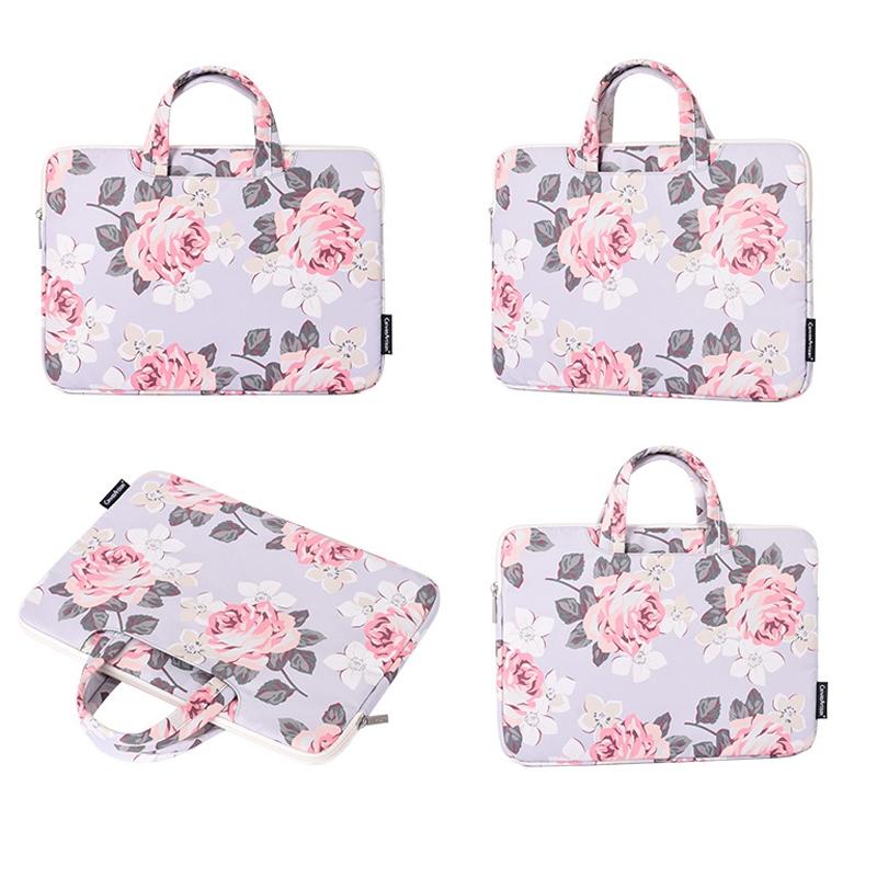 13 Inch Laptop Case Bag with White Rose Pattern and Handle - Blue
