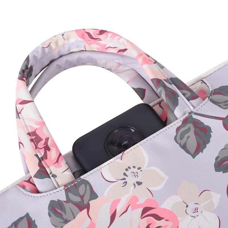 13 Inch Laptop Case Bag with White Rose Pattern and Handle - Blue