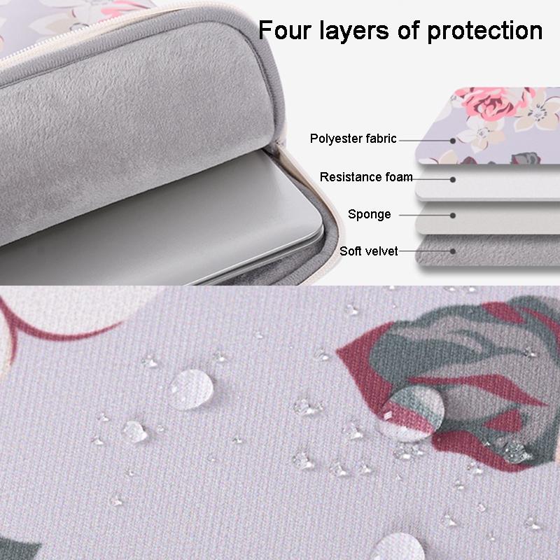 13 Inch Laptop Case Bag with White Rose Pattern and Handle - Blue