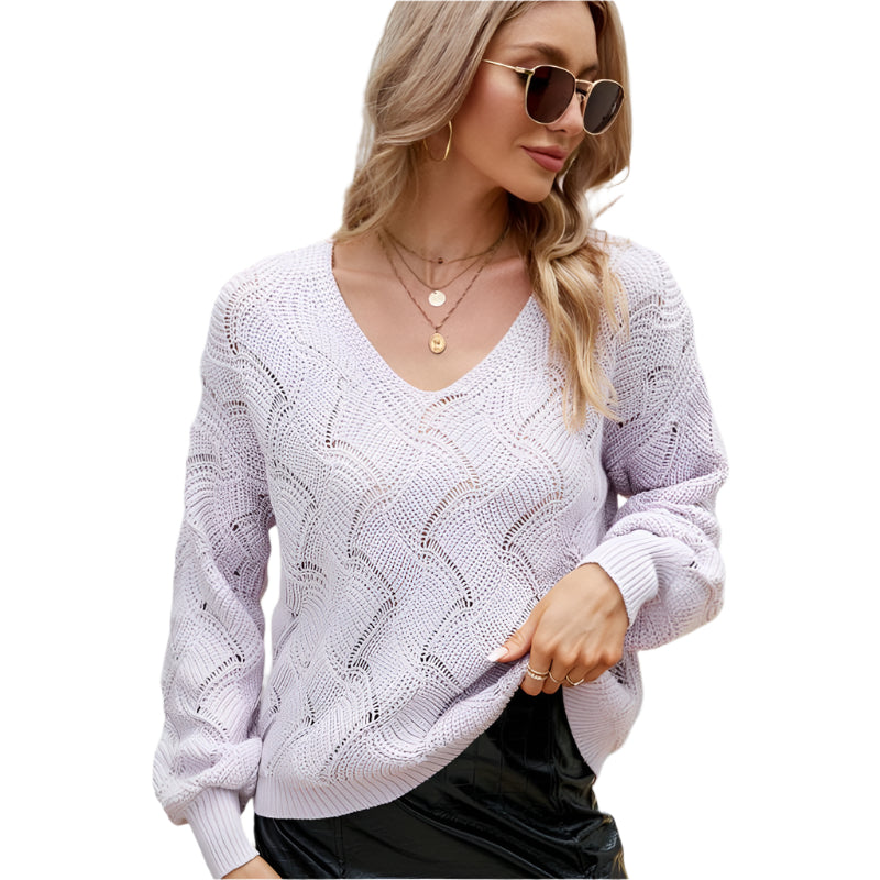 V-Neck Sweater Women Autumn And Winter Loose Knitted Bottoming Shirt - Yellow - M