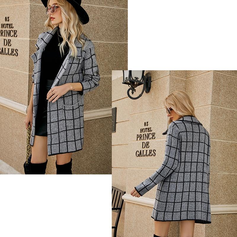 Autumn And Winter Long Sweater Collision Colour Knitted Cardigan Trench Coat - Light Grey - L