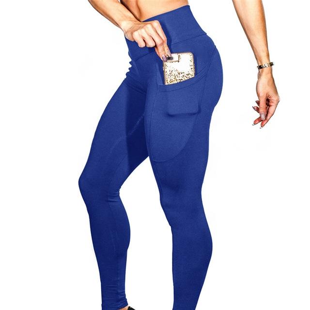 High Elastic Women Yoga Pants With Pockets Stretch Leggings For Jogging Workout And Running Size L - Black