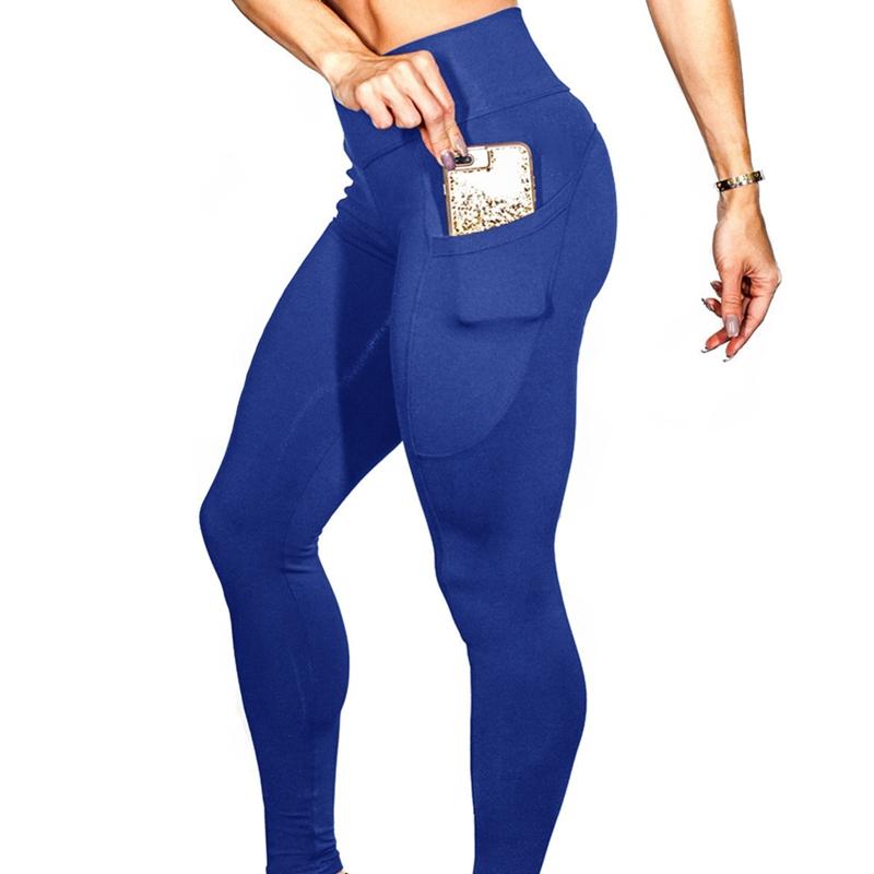 High Elastic Women Yoga Pants With Pockets Stretch Leggings For Jogging Workout And Running Size L - Black