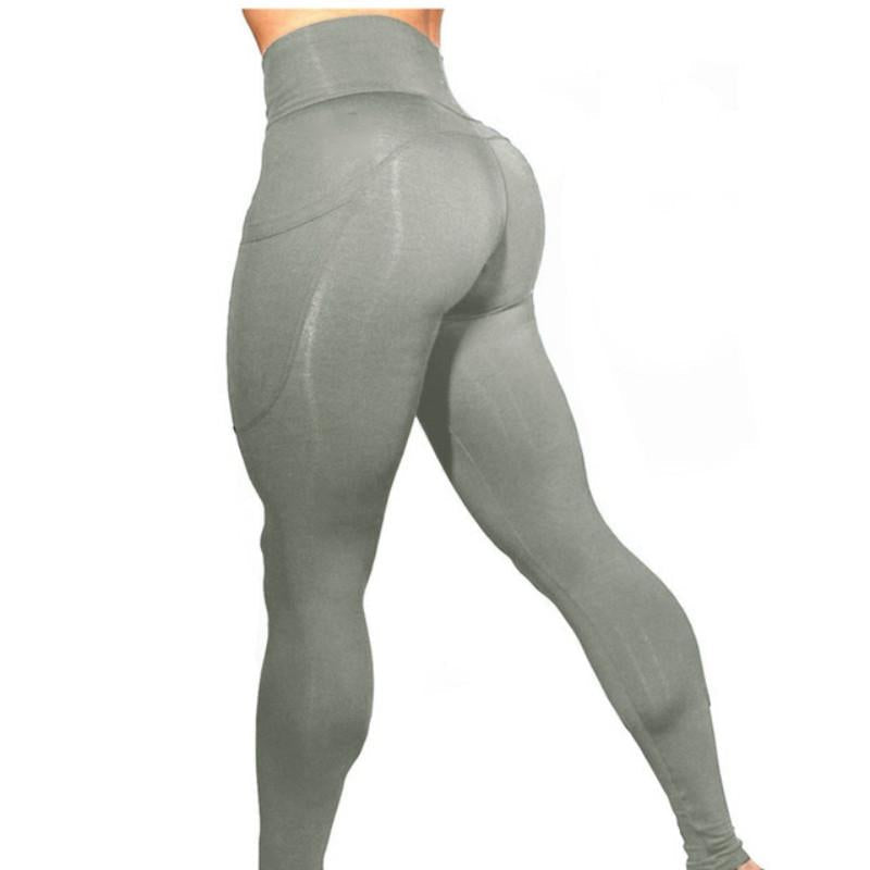 High Elastic Women Yoga Pants With Pockets Stretch Leggings For Jogging Workout And Running Size L - Black