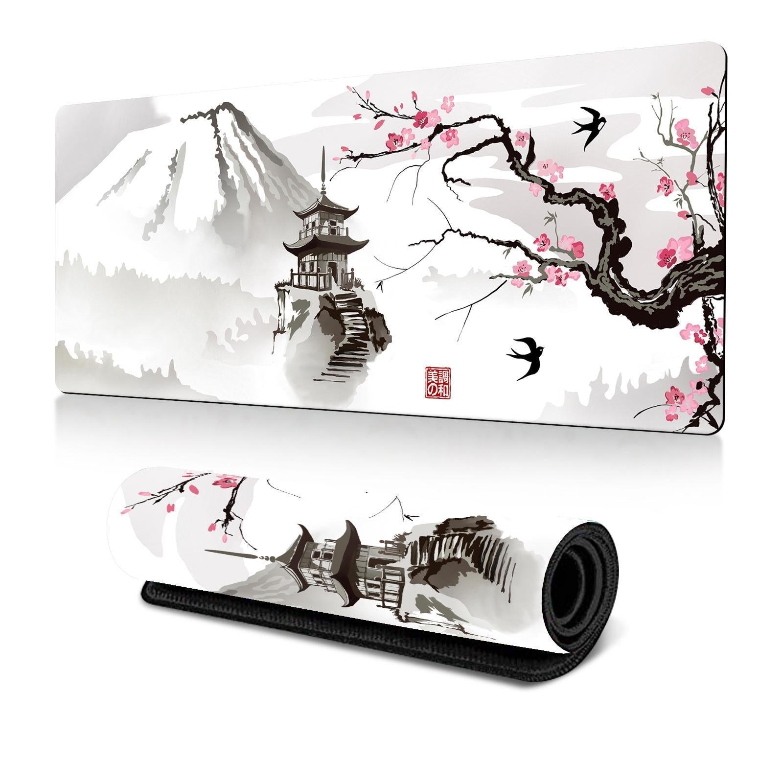 Cherry Blossom Ink Painting Mouse Pad Non Slip - Pattern 1 - 400X900X2Mm