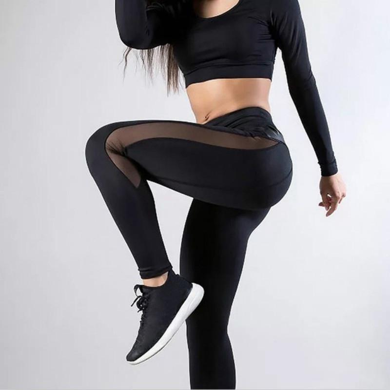 Mesh Leggings For Women Push Up Fitness Pants Seamless Workout Leggins Size M Black