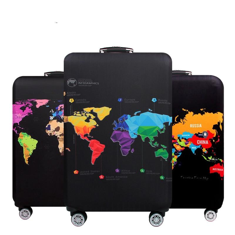 Xl Travel Luggage Cover - Dustproof Scratch-proof Elastic Sleeve - Fits 29-32 Inch Suitcases - World Map