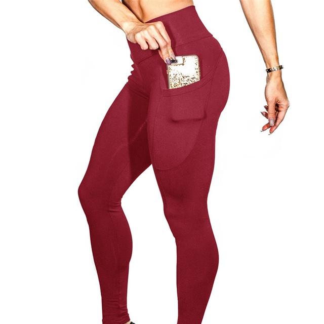 High Elastic Yoga Pants With Pockets For Women Jogging Workout Running Leggings Xl - Black - Xl