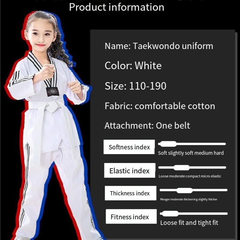 Taekwondo Training Uniform Child & Adult Cotton Clothing Size 130 - Striped Long Sleeves - 180