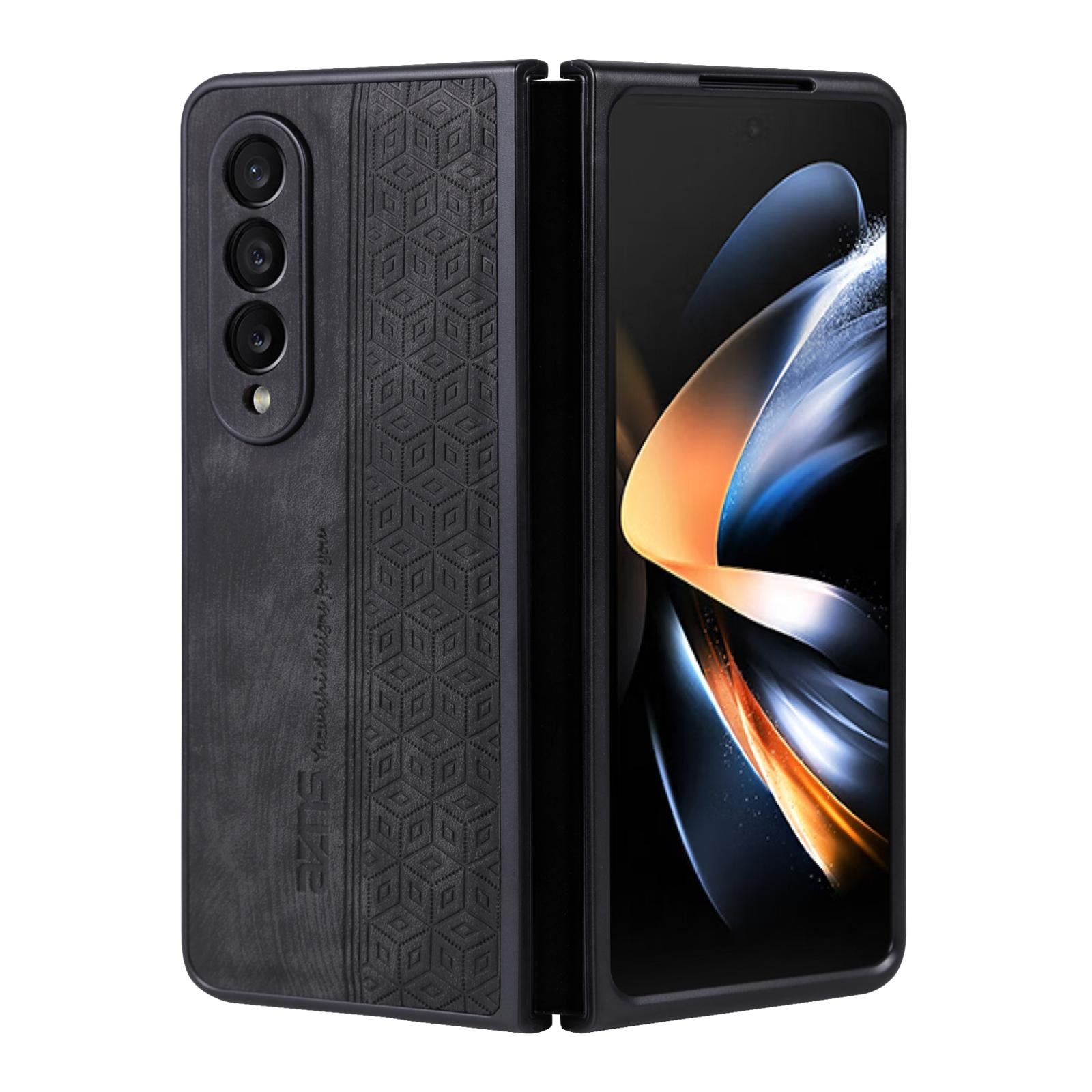 For Samsung Galaxy z Fold4 5G Embossed 3d Skin Texture Phone Case - Sleek Design - Black