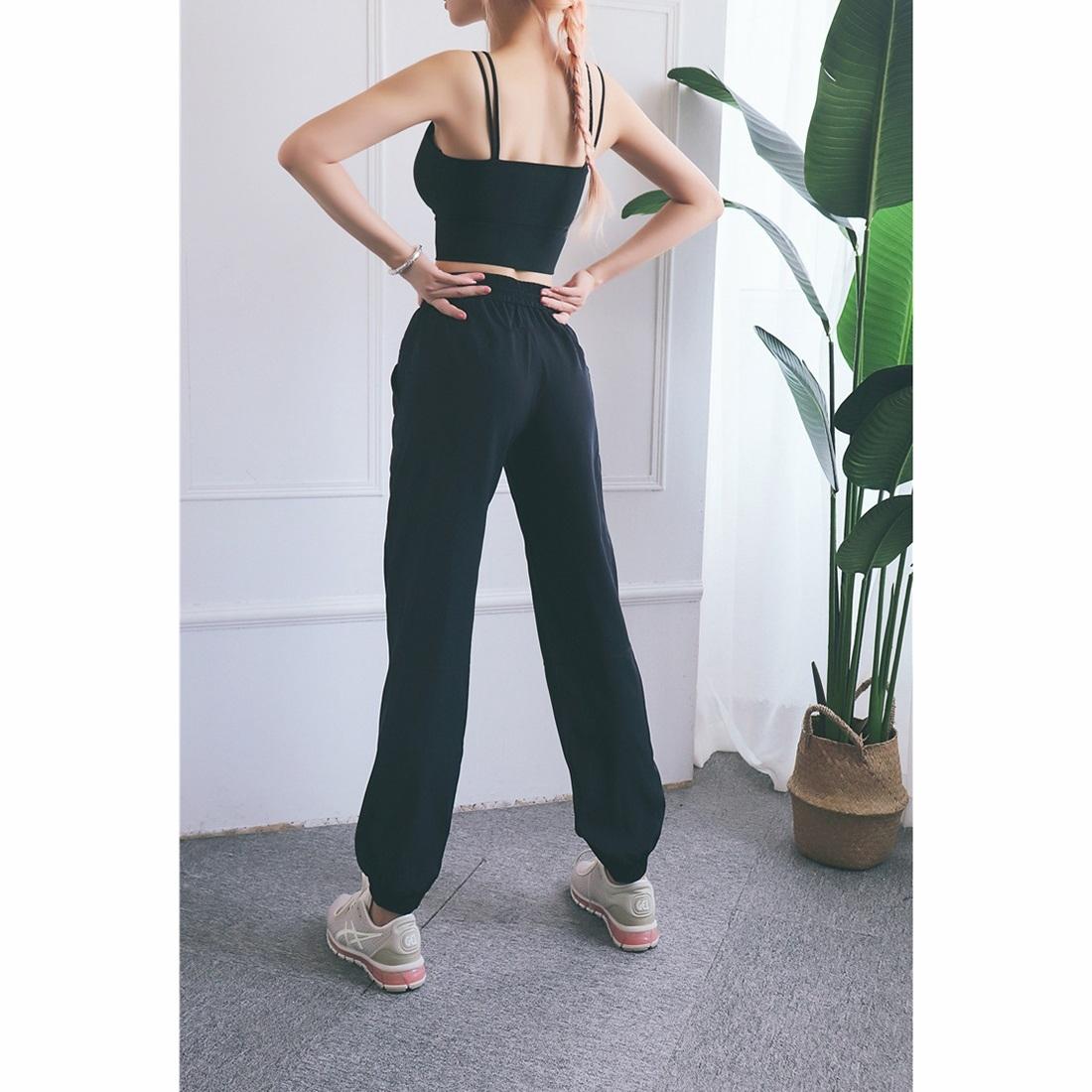 High Waist Drawstring Fitness Pants Black Size L - Black M