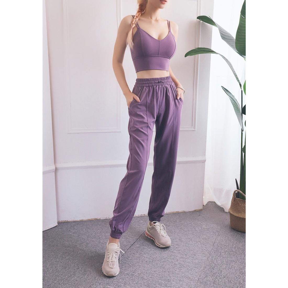 High Waist Drawstring Fitness Pants Black Size L - Black M